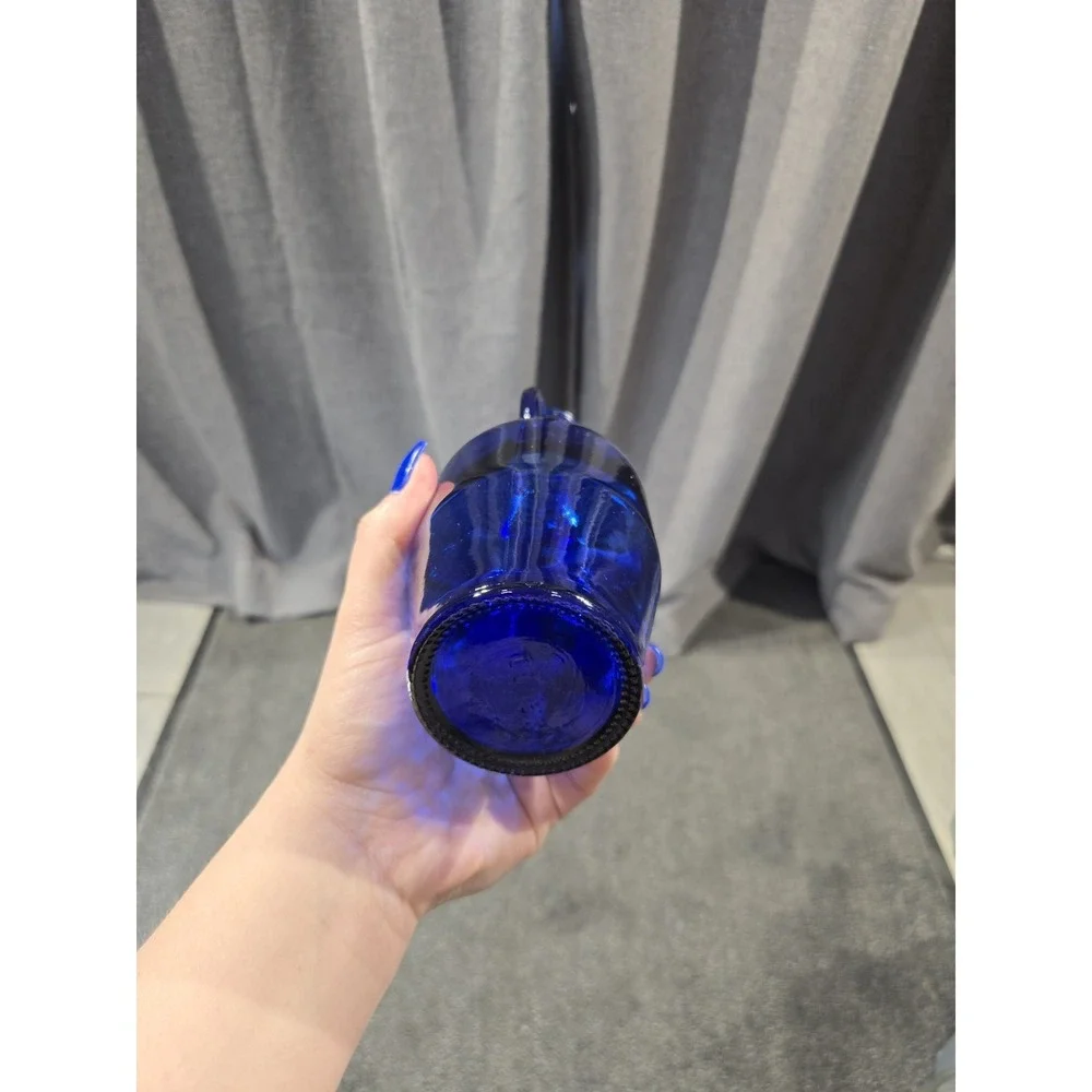Vintage Cobalt Blue Glass Double Handle Vase Bottle Ribbed Small 7